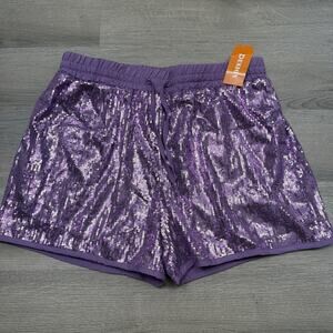 PESION Sequins Rave Shorts for Women High Elastic Waist Purple 3XL